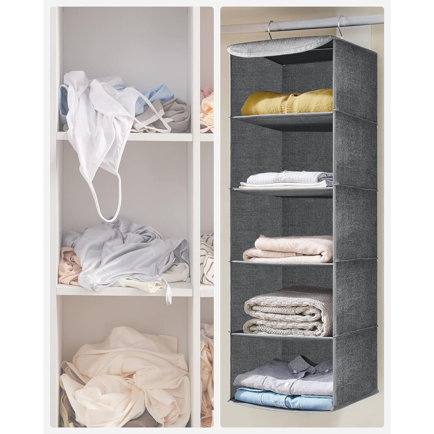 SONGMICS Hanging Wardrobe Storage Organiser Grey RYCH06G