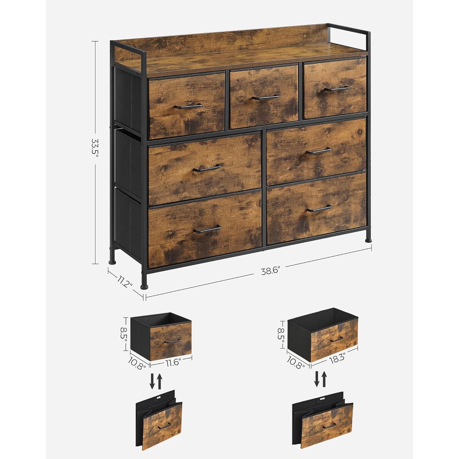 SONGMICS Dresser for Bedroom Chest of Drawers Rustic Brown and Black LTS137B01