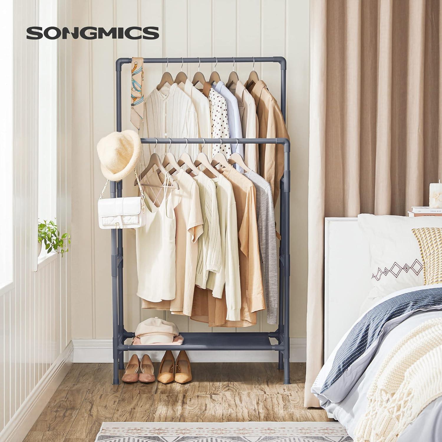 SONGMICS Metal Clothes Rack with 2 Rails Grey RDR001G02