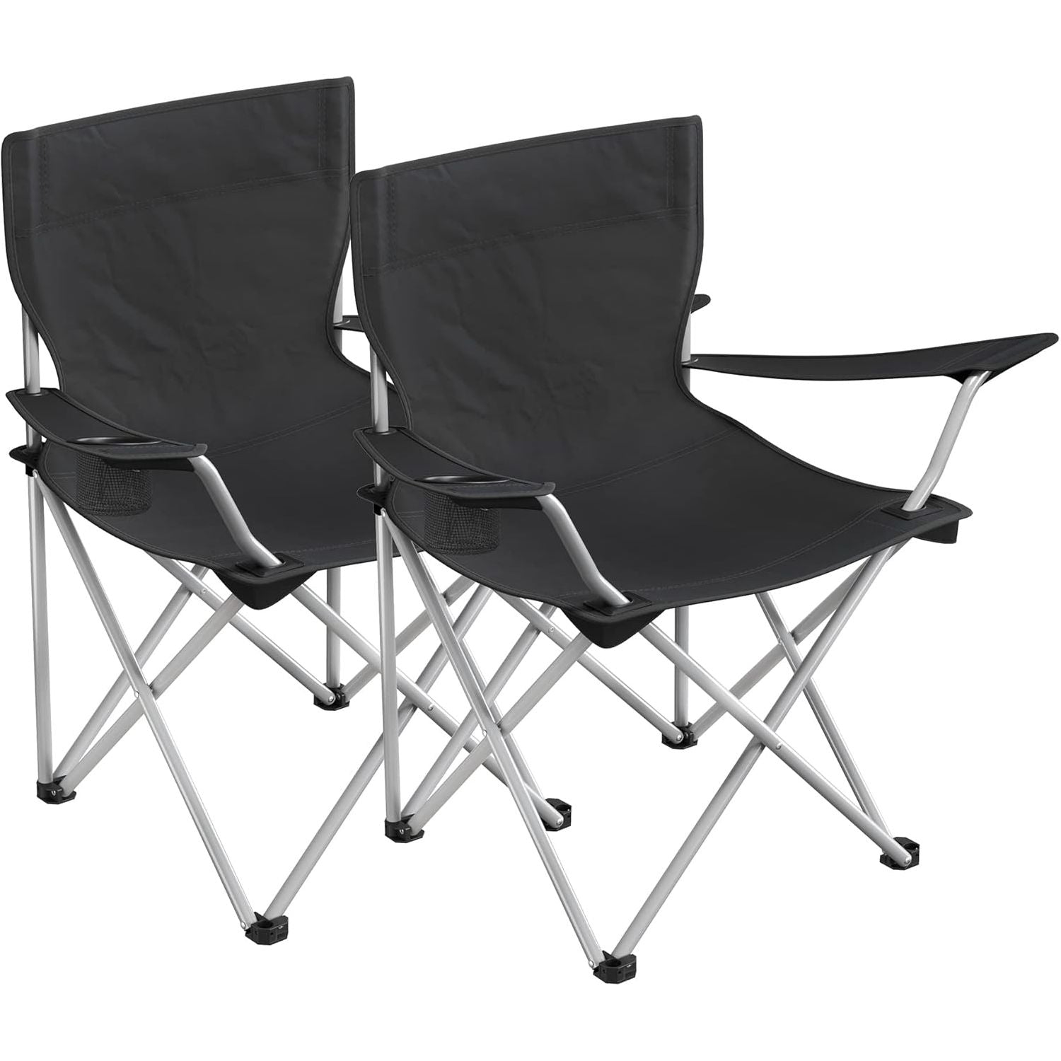 SONGMICS Set of 2 Folding Camping Outdoor Chairs with Armrests and Cup Holders Black GCB01BK