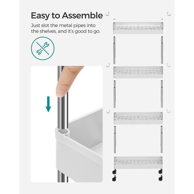 SONGMICS 4-Tier Slide Out Slim Narrow Space Organizer Rolling Storage Cart White