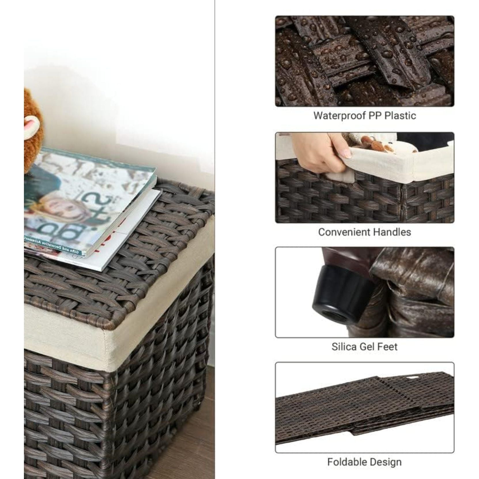 SONGMICS Storage Basket with Lid 160L Metal Frame Brown