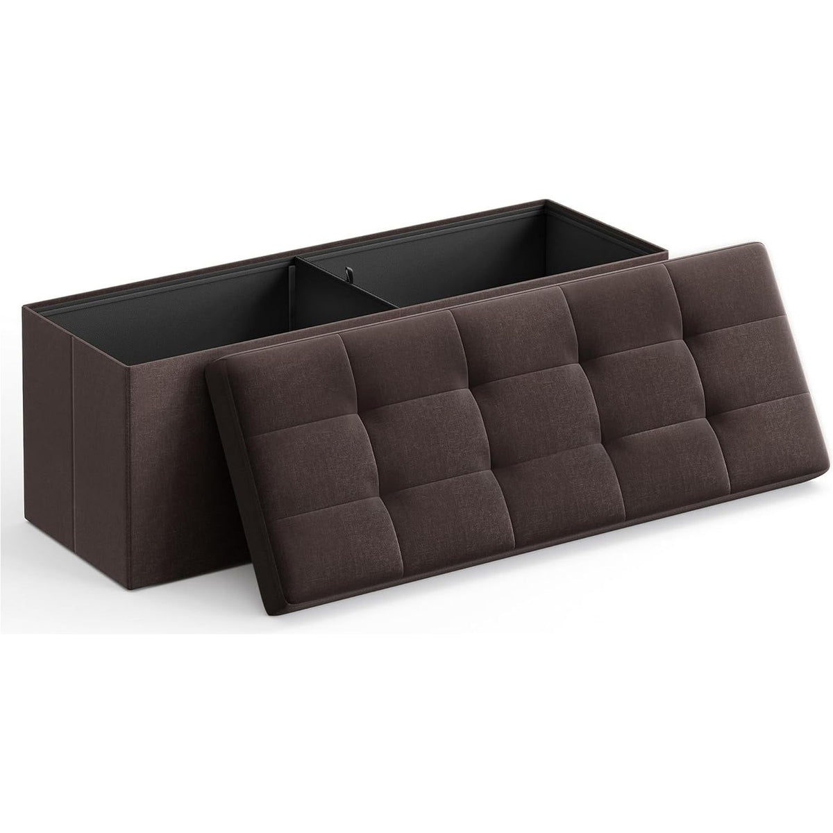 SONGMICS 109cm Folding Storage Ottoman Bench with Storage Space Brown