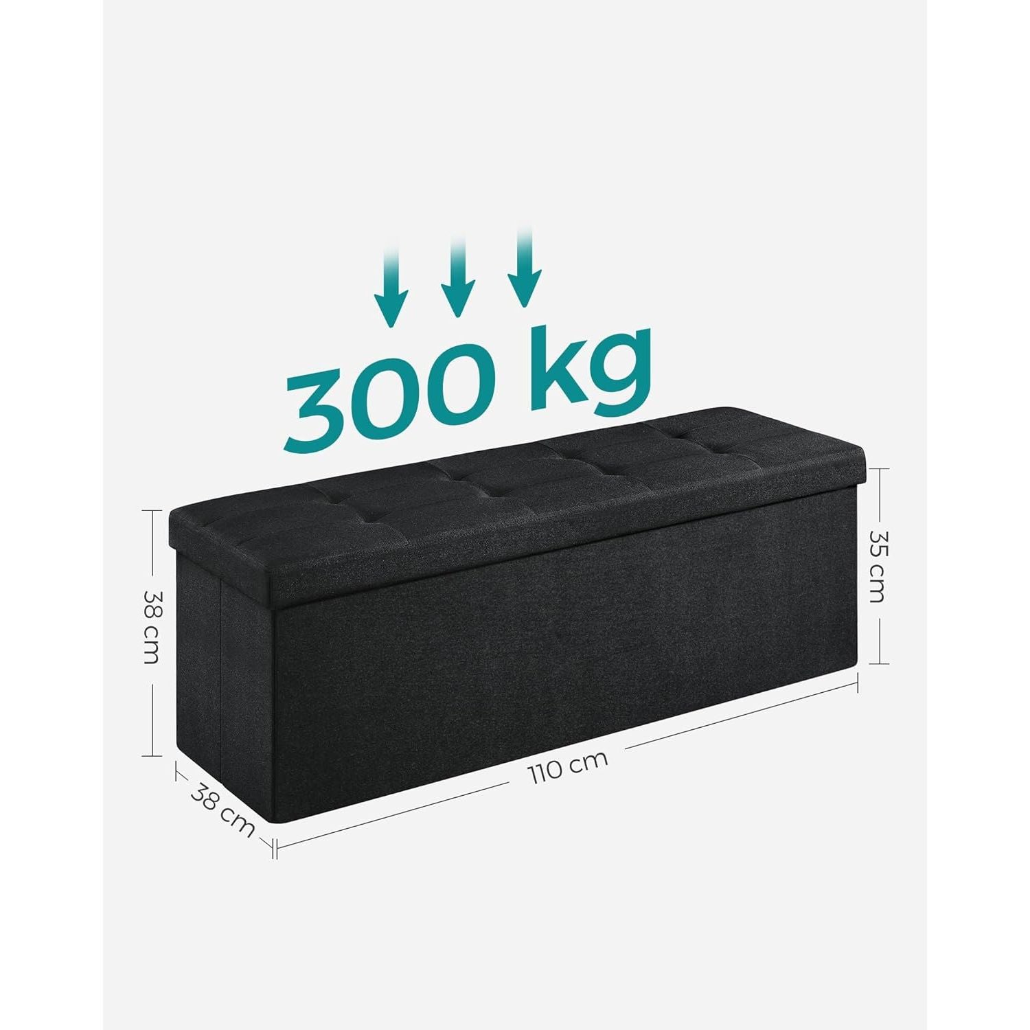 SONGMICS 110cm Foldable Bench with Storage Space and Divider Black