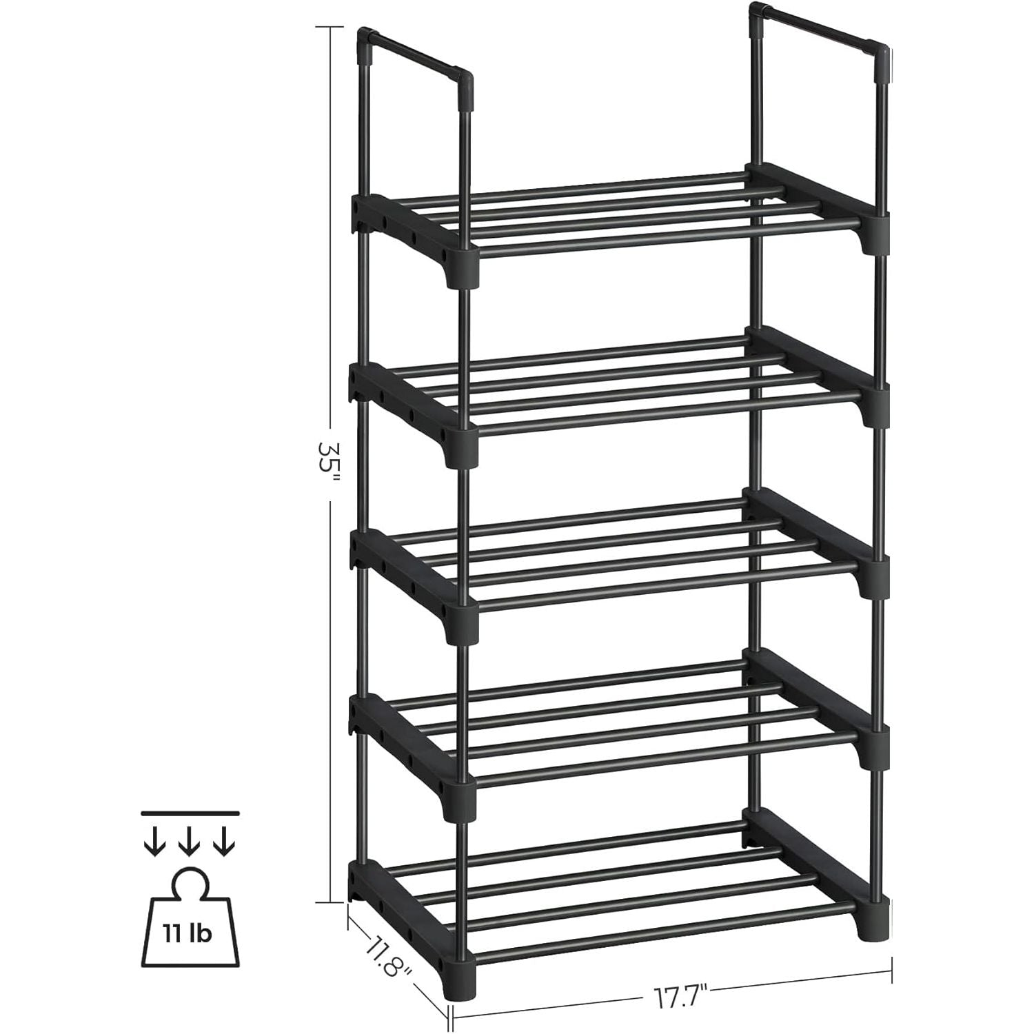 SONGMICS 5 Tier Metal Shoe Rack for 10 Pairs of Shoes Black