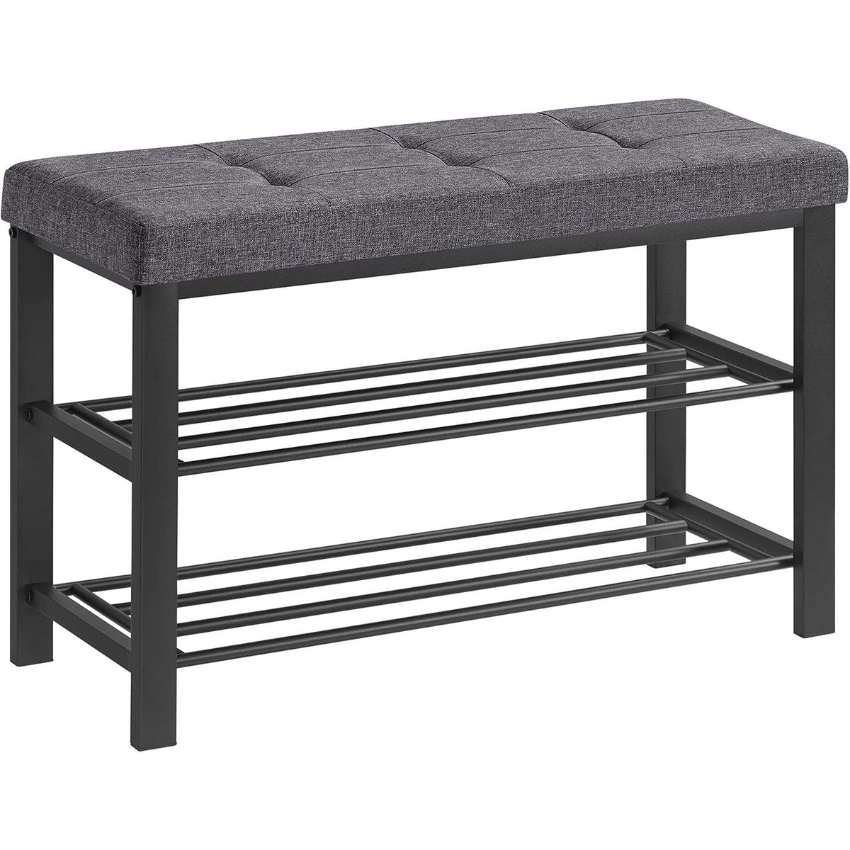 SONGMICS 3-Tier Metal Shoe Bench Storage Foam Padded Seat Dark Grey and Black