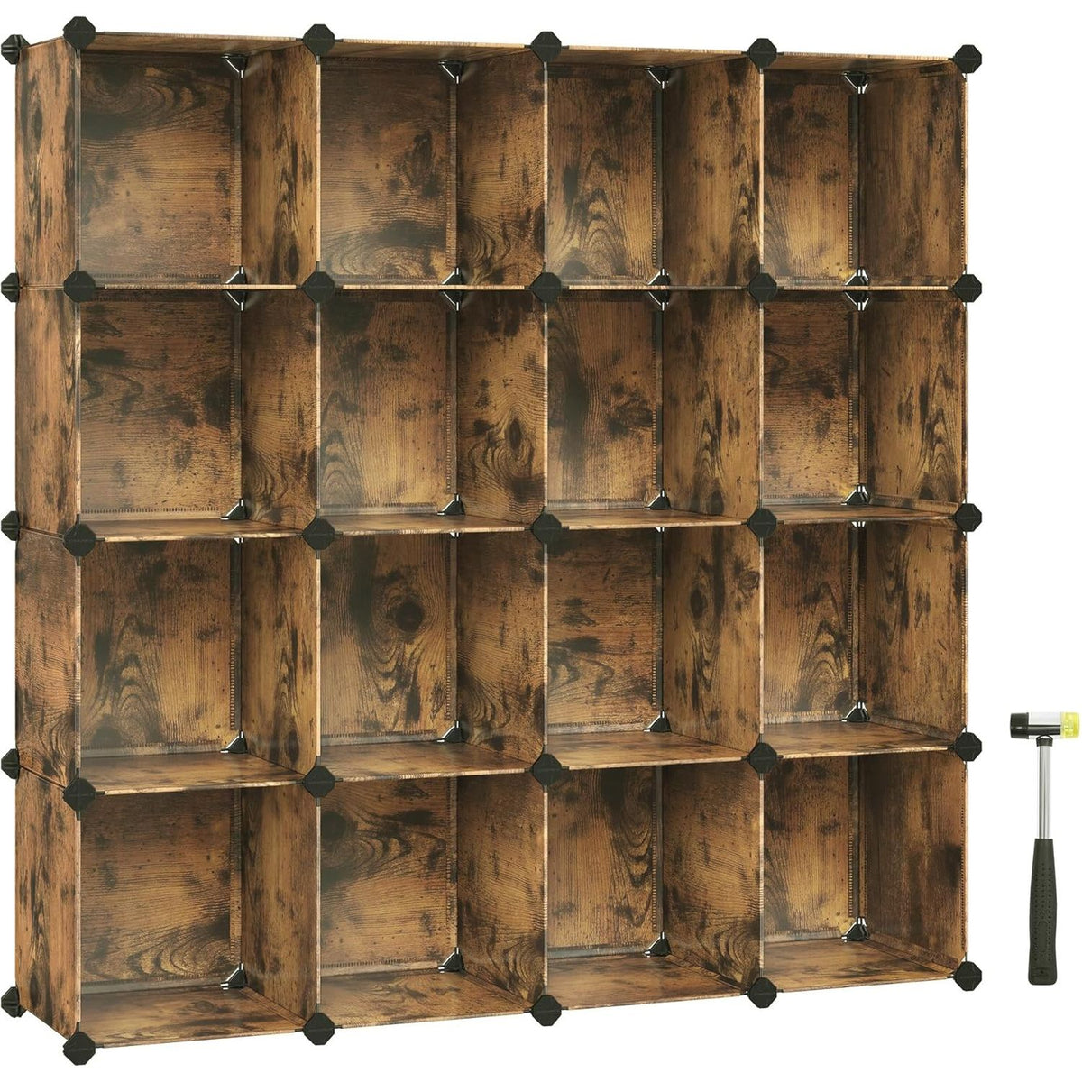 SONGMICS Set of 16 Plastic Cube Storage Organizer Rustic Brown