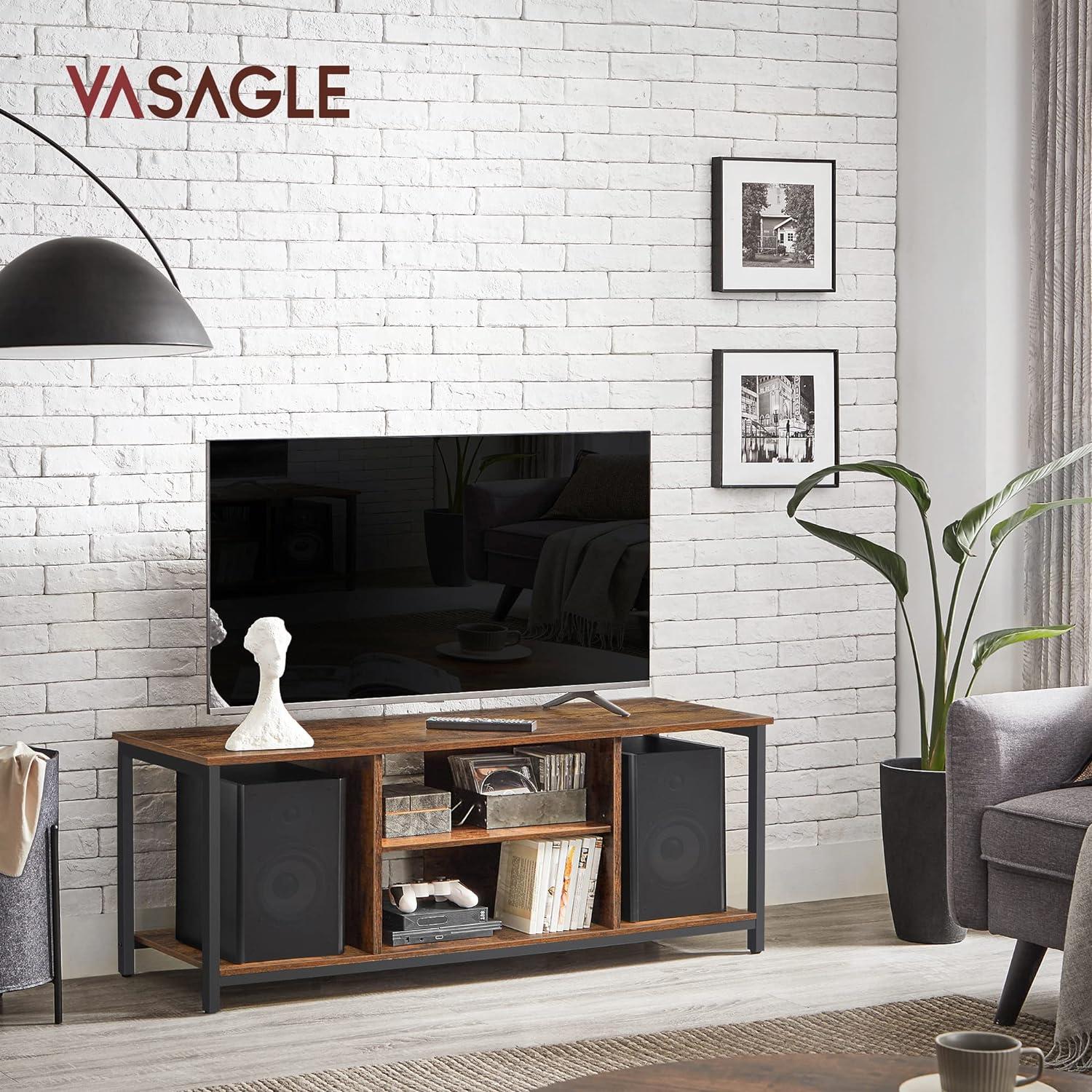 VASAGLE Lowboard TV Cabinet for TVs up to 60 Inches with Open Compartments Vintage Brown/Black LTV060B01V1