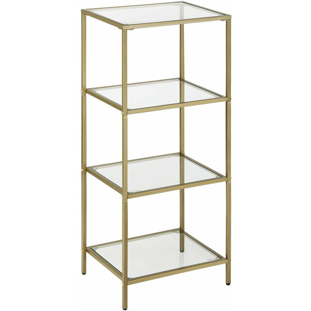 VASAGLE Storage Shelf 4-Tier Tempered Glass Gold LGT029A01