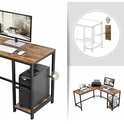 VASAGLE L-Shaped Computer Desk Rustic Brown and Black LWD72X