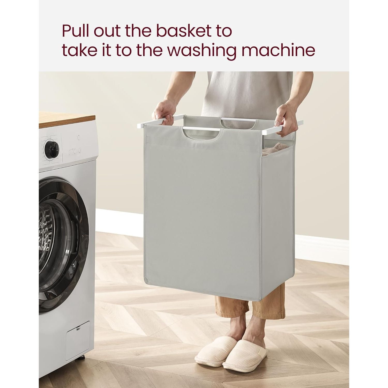 VASAGLE Laundry Hamper with Shelf and Pull-Out Bag 65L White BLH101W01