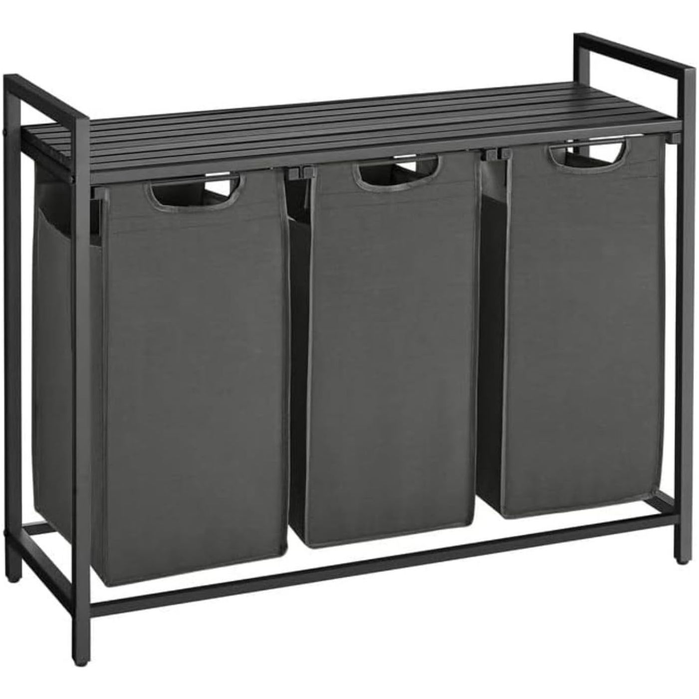 VASAGLE Laundry Hamper with Shelf and Pull-Out Bag 3 x 38L Black and Gray BLH301G01