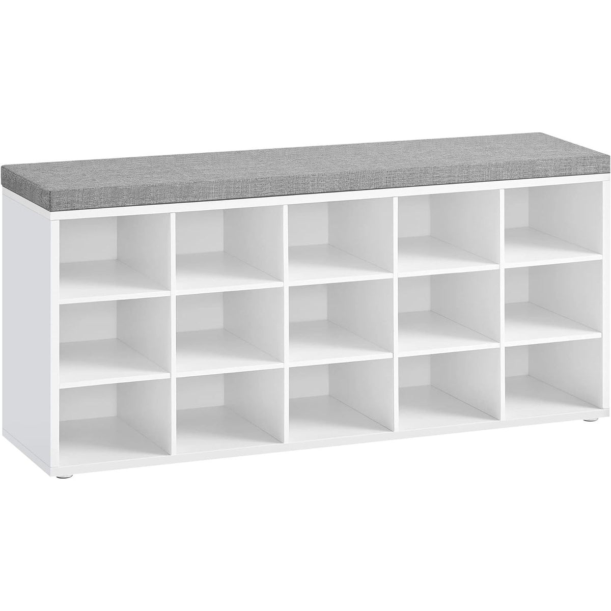 VASAGLE Storage Shoe Bench 15 Compartments with Cushion White and Grey