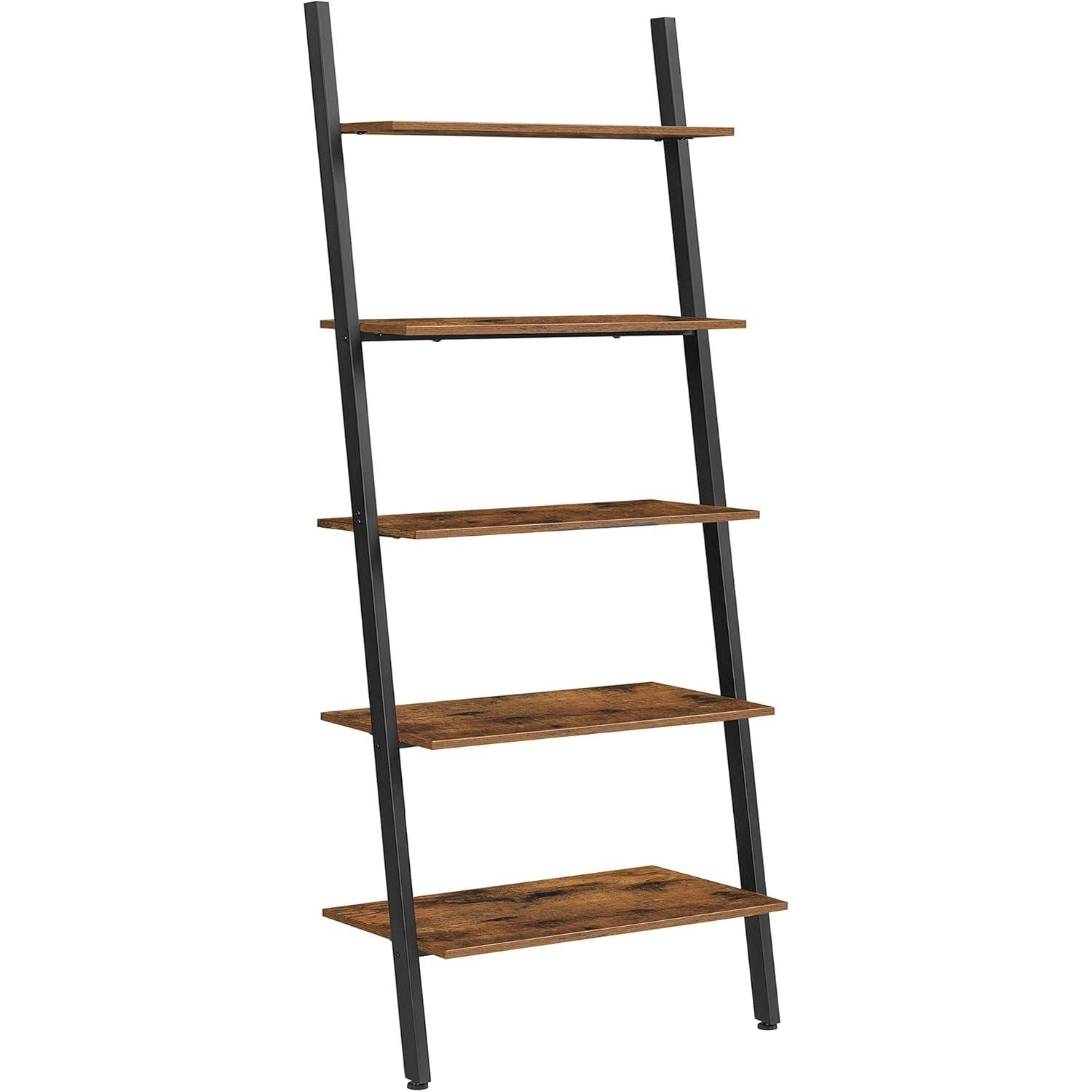 VASAGLE Industrial Ladder Shelf 5-Tier Bookshelf Rack Wall Shelf for Living Room Kitchen Office Stable Steel Leaning Against the Wall Rustic Brown and Black