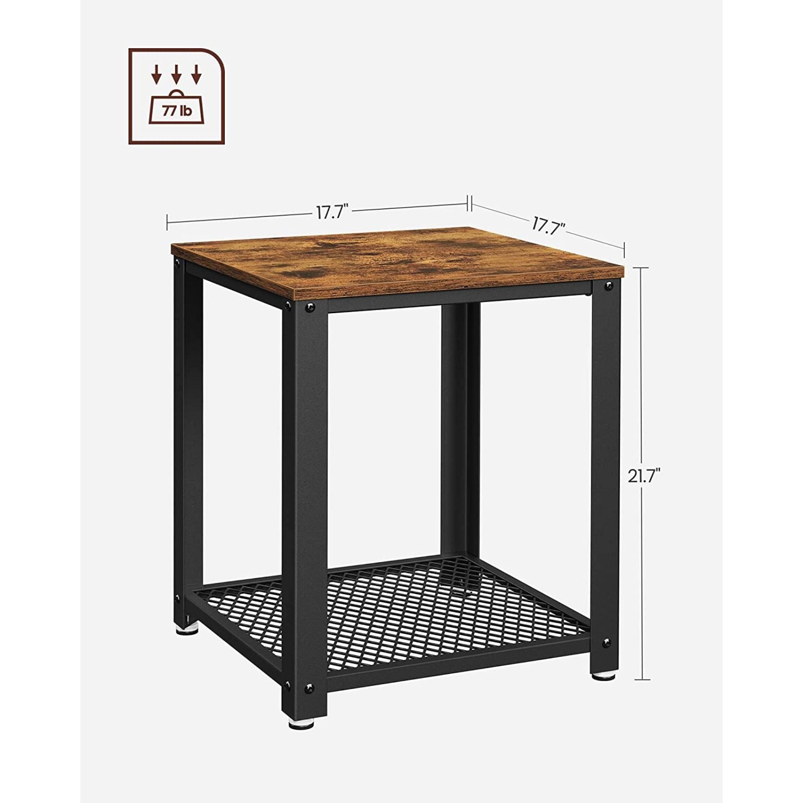 VASAGLE Side Table with Mesh Shelf Rustic Brown and Black