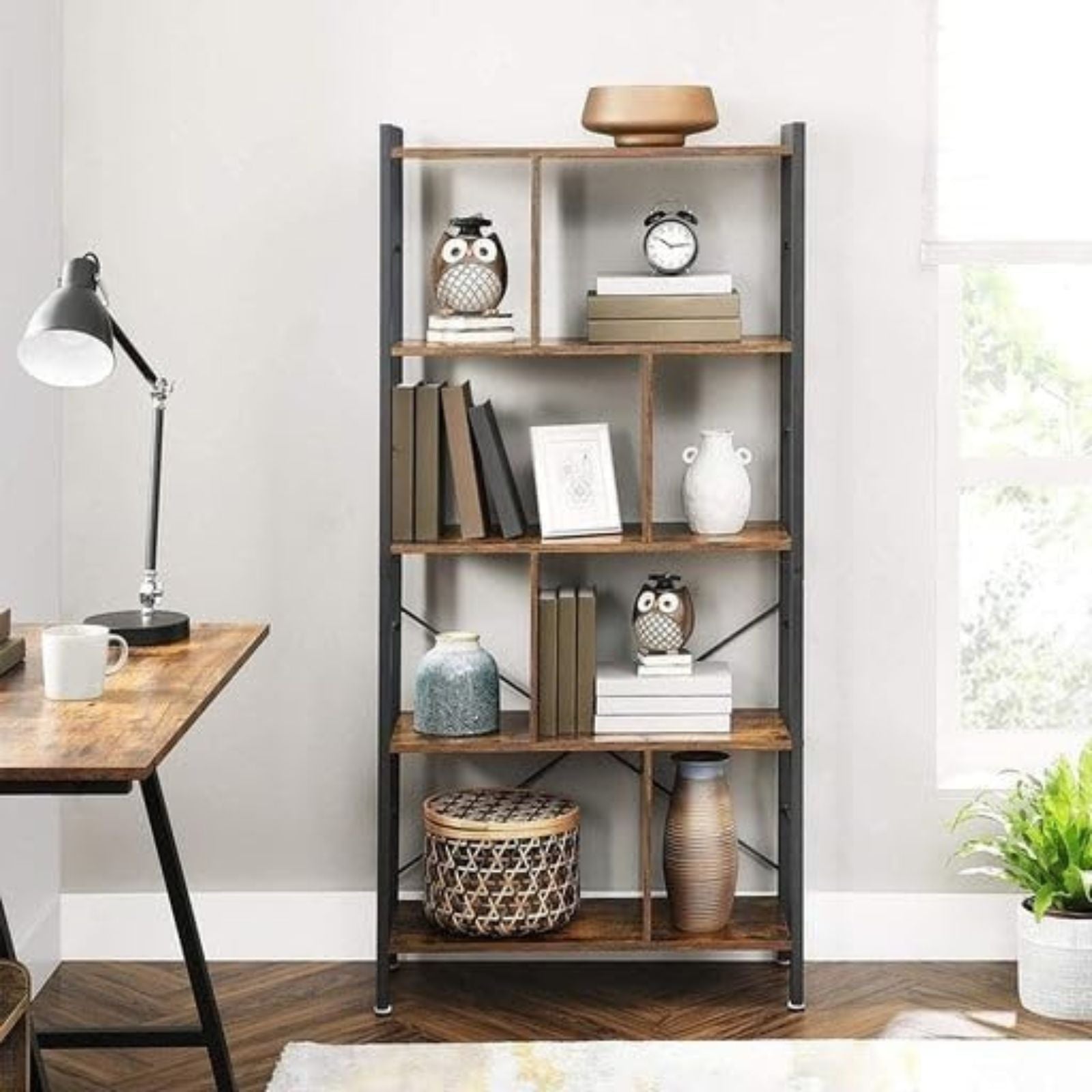 VASAGLE Bookshelf Rustic Brown and Black