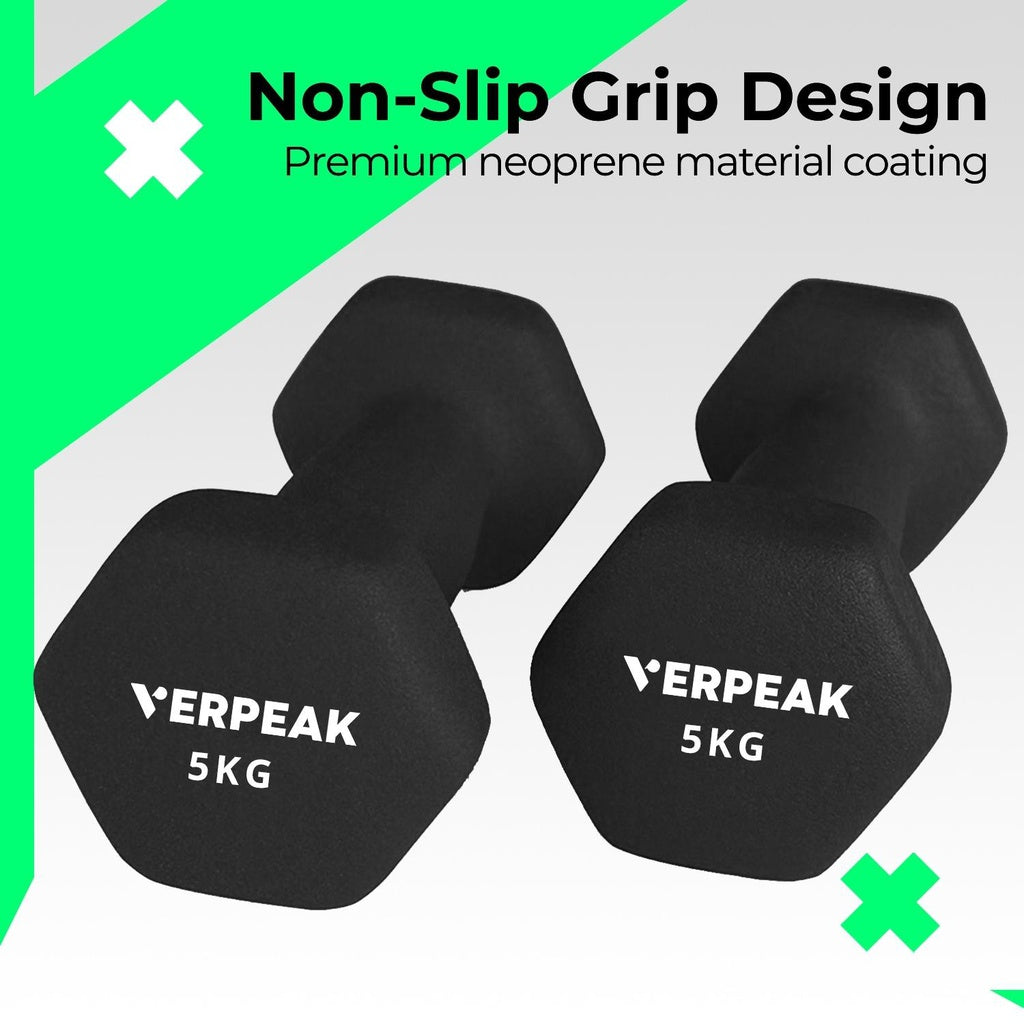 Verpeak 12kg (1,2,3kg x 2) Neoprene Dumbbell Set With Rack Black VP-DB-139-AC