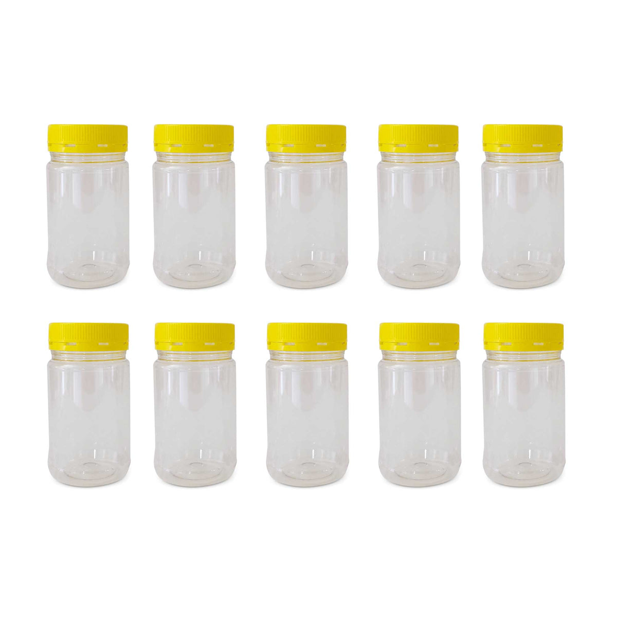 10x 500g Plastic Honey Jars + Lids - Round Clear Food Grade Packaging Containers