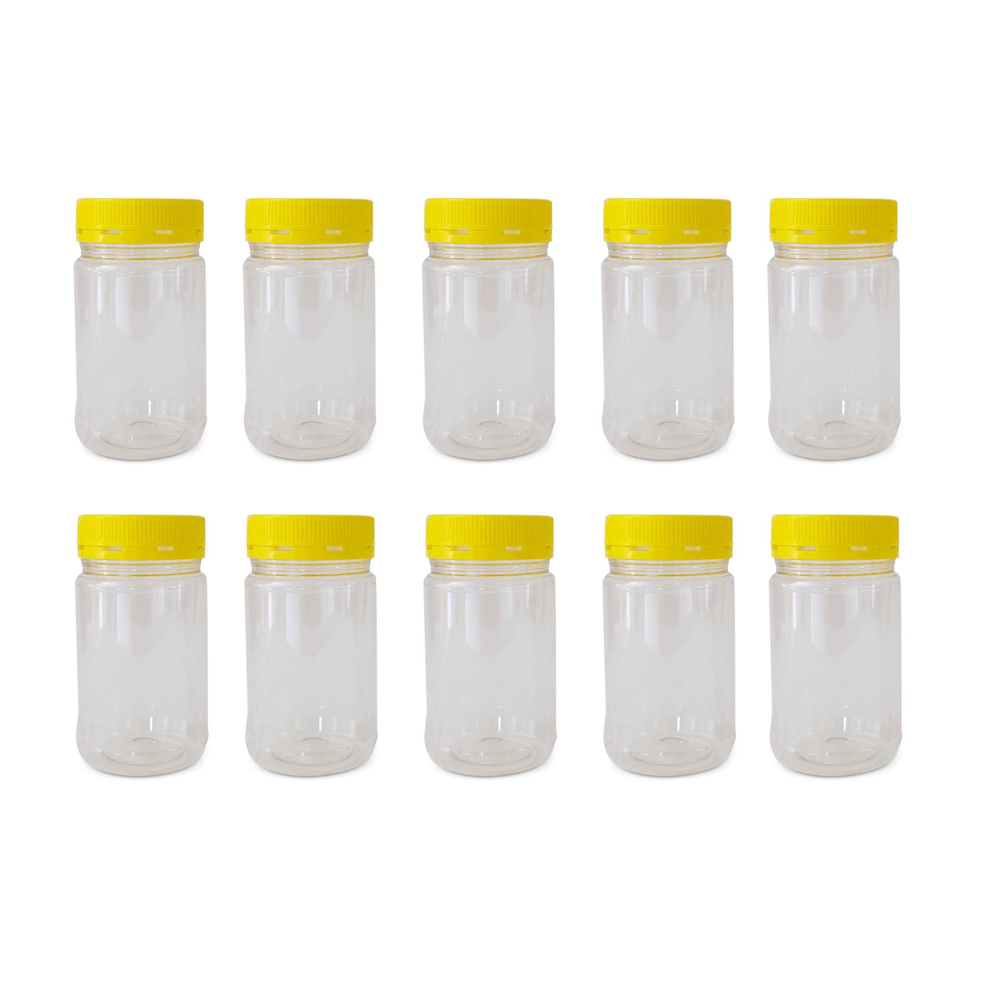 10x 500g Plastic Honey Jars + Lids - Round Clear Food Grade Packaging Containers