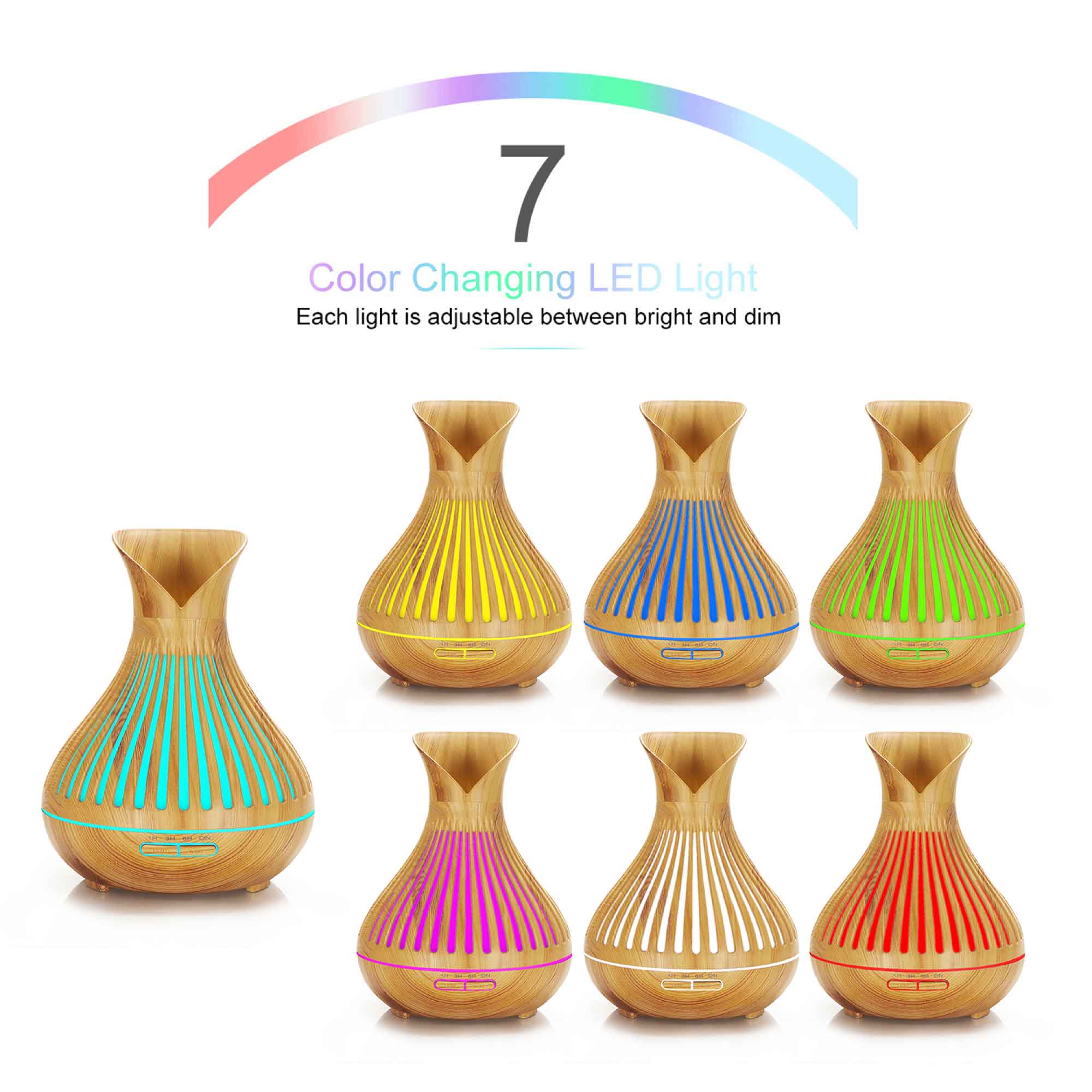 Essential Oil Aroma Diffuser and Remote - 500ml Tulip Top Wood Mist Humidifier