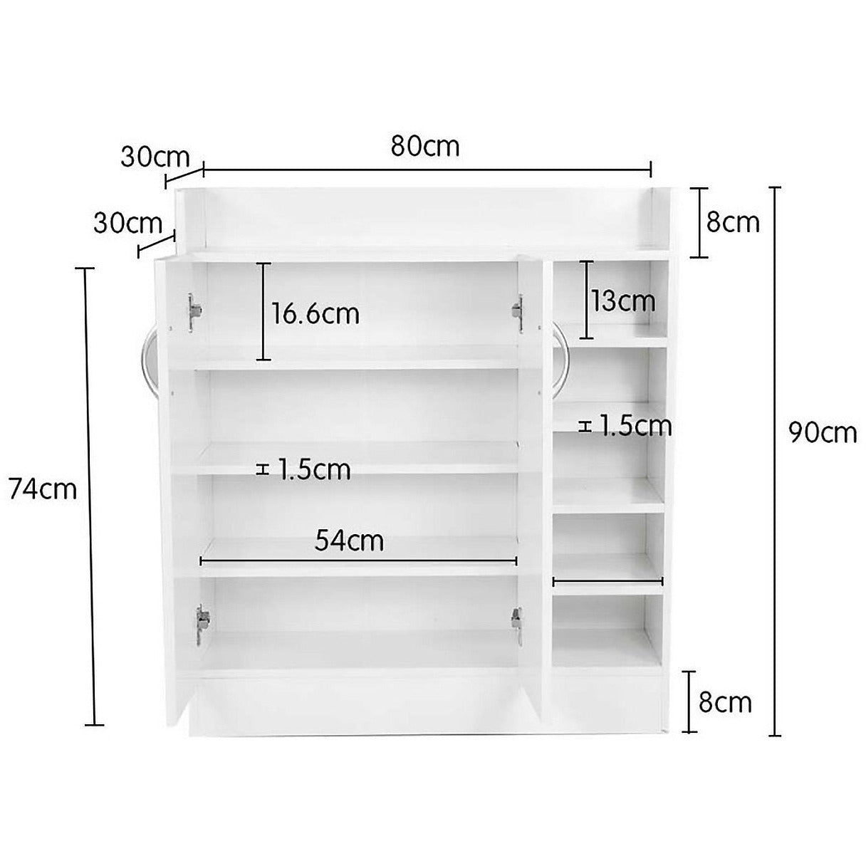 Sarantino New 21 Pairs Shoe Cabinet Rack Storage Organiser Shelf 2 Doors Cupboard White