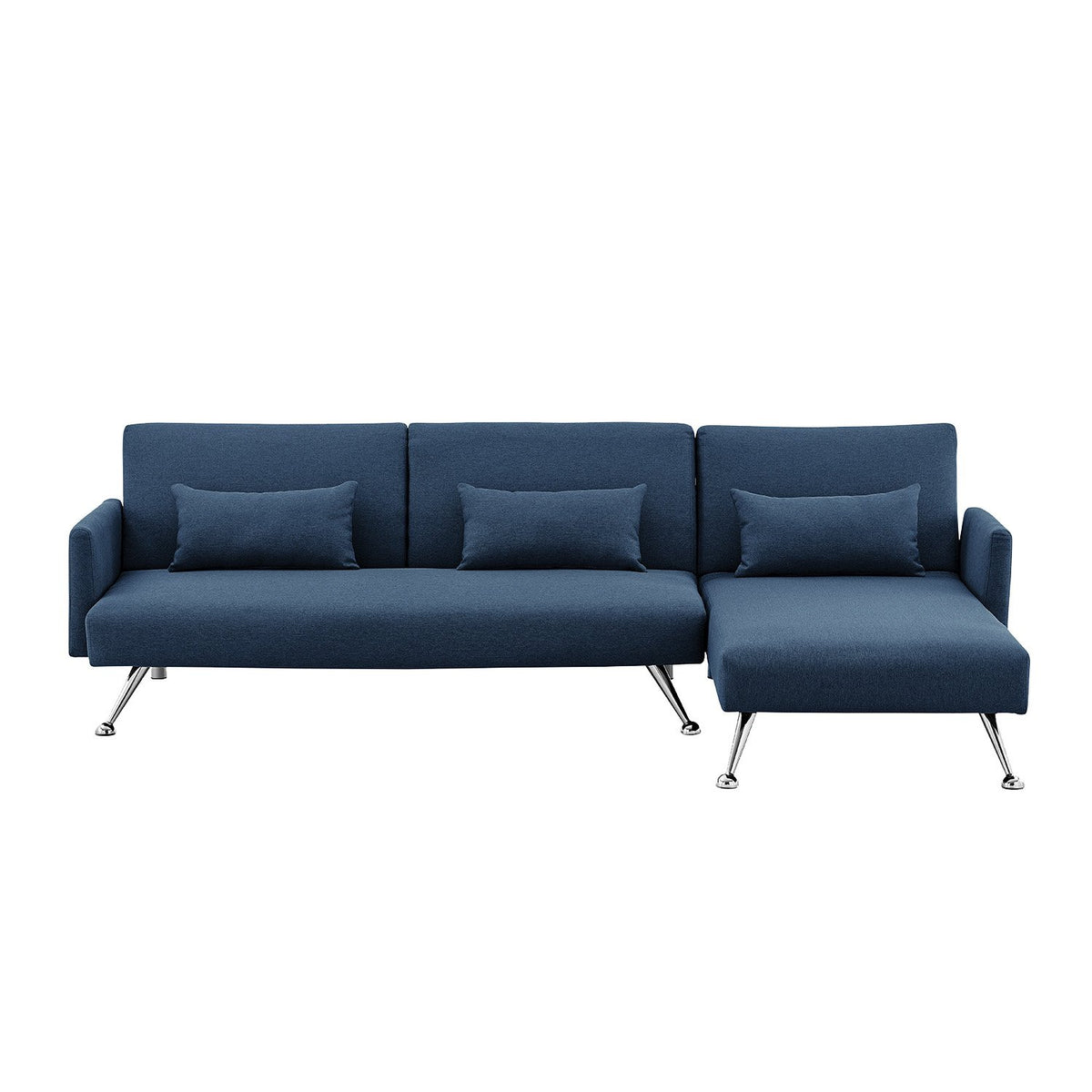Sarantino Mia 3-Seater Sofa Bed with Chaise &amp; 3 Pillows - Blue
