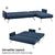 Sarantino Mia 3-Seater Sofa Bed with Chaise & 3 Pillows - Blue
