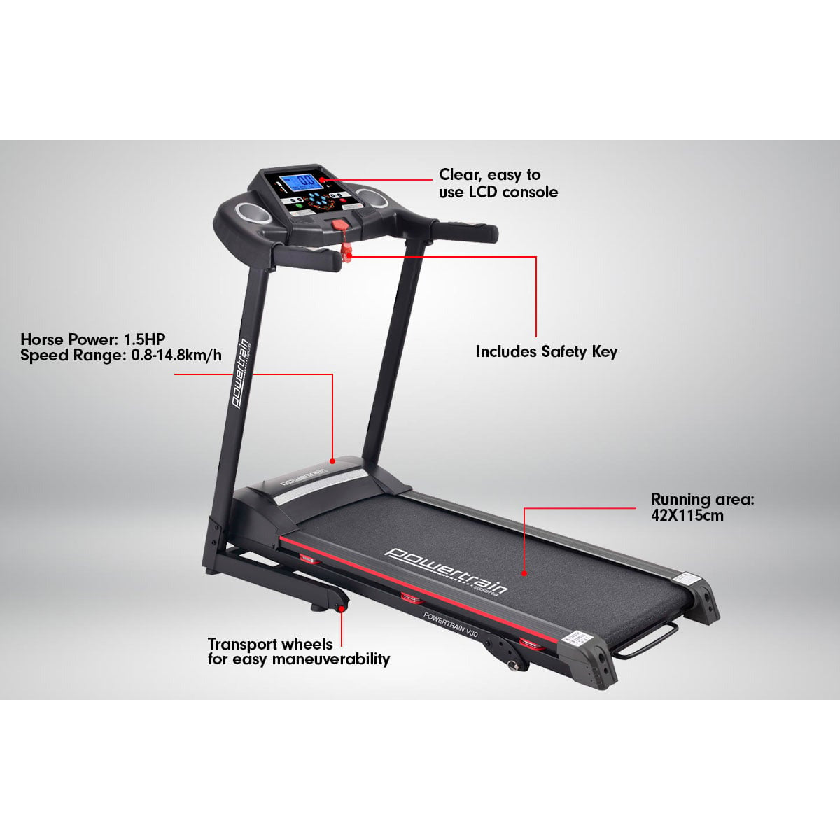 Powertrain V30 Foldable Treadmill Manual Incline Home Gym Cardio
