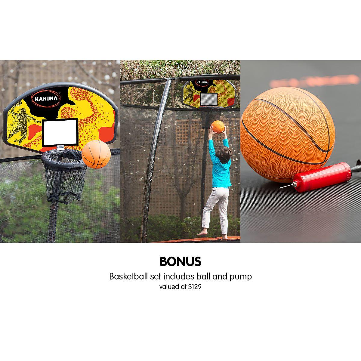 Kahuna 8ft Trampoline Safety Net Spring Pad Cover Mat Ladder Free Basketball Set