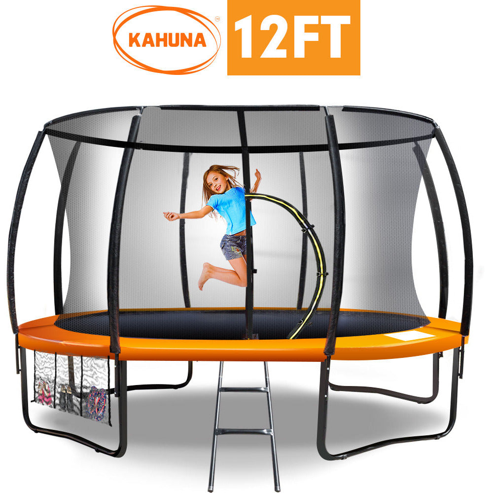 Kahuna 12ft Trampoline Free Ladder Spring Mat Net Safety Pad Cover Round Enclosure - Orange
