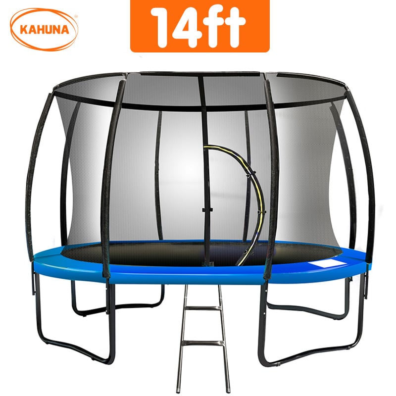 Kahuna 14ft Trampoline Free Ladder Spring Mat Net Safety Pad Cover Round Enclosure - Blue