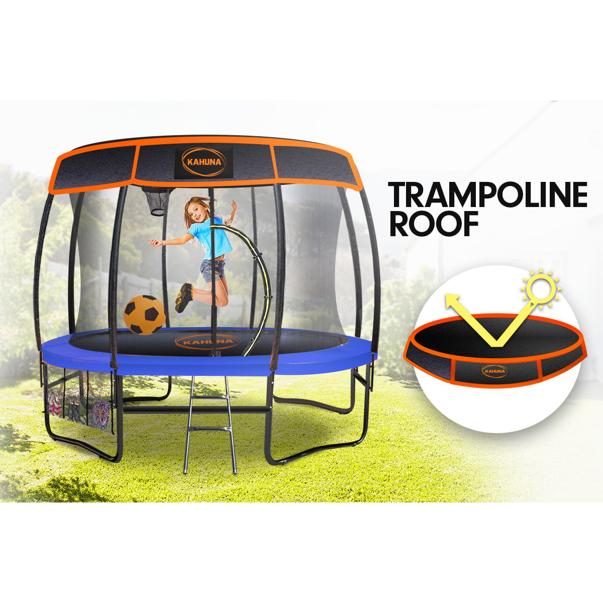 Kahuna 14ft Trampoline Free Ladder Spring Mat Net Safety Pad Cover Round Enclosure - Blue