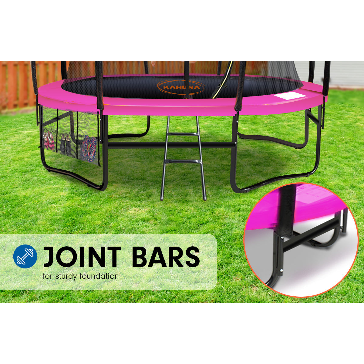 Kahuna 14ft Trampoline Free Ladder Spring Mat Net Safety Pad Cover Round Enclosure - Pink