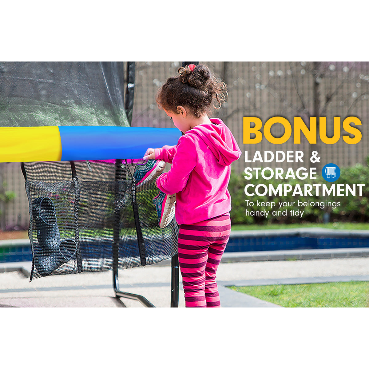 Kahuna 16ft Trampoline Free Ladder Spring Mat Net Safety Pad Cover Round Enclosure - Rainbow