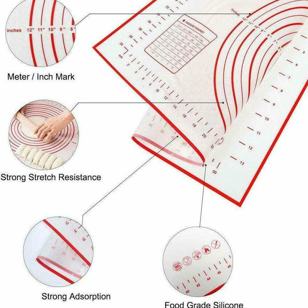 X Large Silicone Pastry Mat Thick Non Stick Baking Mat with Measurement 40*60 cm Fondant Mat Counter Mat Dough Rolling Mat Oven Liner Pie Crust Mat