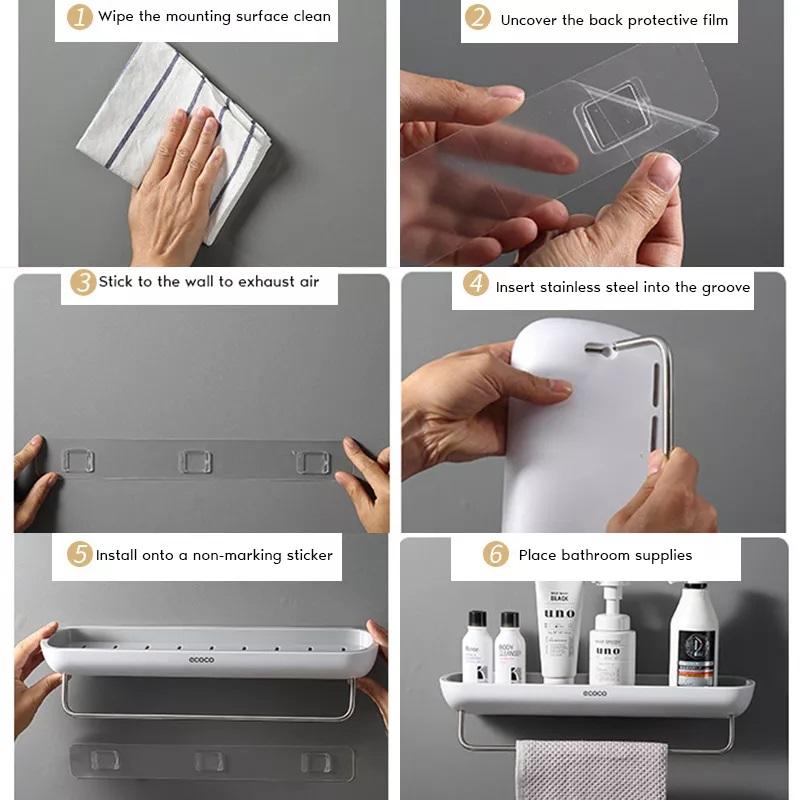 Bathroom Shelves Organizer Wall Mount Home Towel shelf Shampoo Rack With Towel Bar Storage Rack Bathroom Accessories