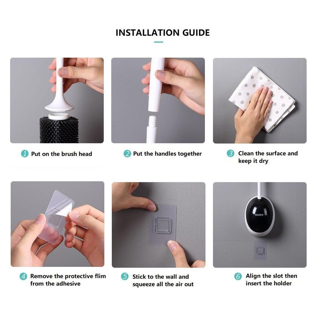 Ecoco Silicone Water Drop Toilet Brush Holder Set Wall-Mounted Cleaning Brush Tool Grey