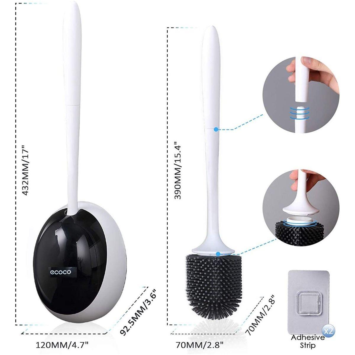 Ecoco Silicone Water Drop Toilet Brush Holder Set Wall-Mounted Cleaning Brush Tool Grey