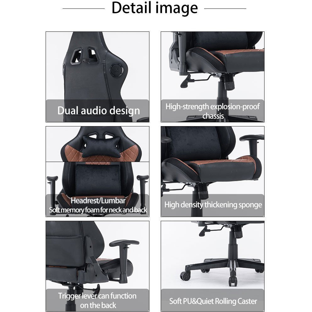 7 RGB Lights Bluetooth Speaker Gaming Chair Ergonomic Racing chair 165° Reclining Gaming Seat 4D Armrest Footrest Black