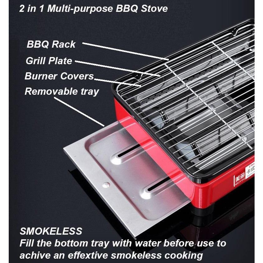 Portable Gas Stove Burner Butane BBQ Camping Gas Cooker With Non Stick Plate Orange