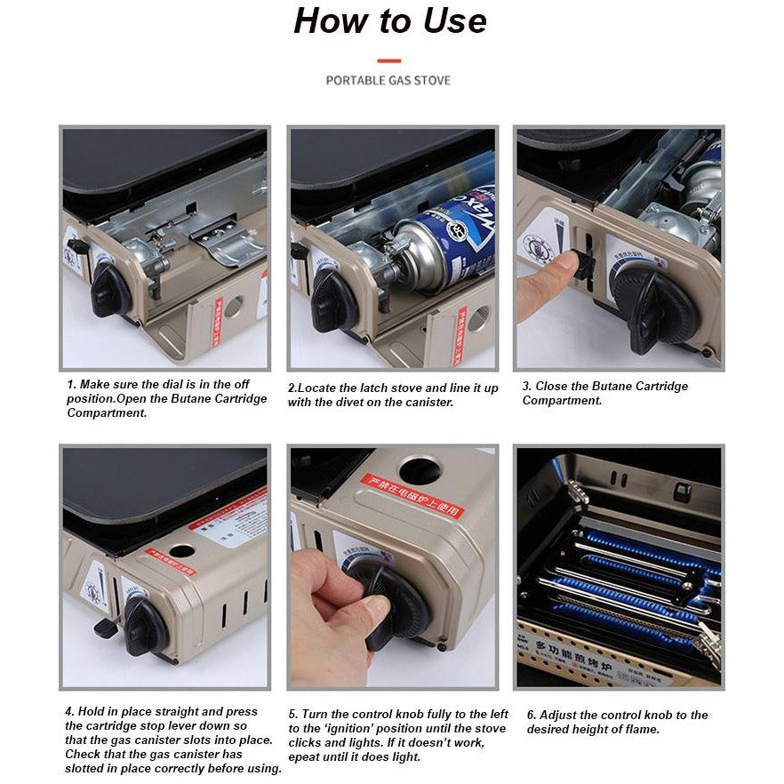 Portable Gas Burner Stove with Inset Non Stick Cooking Pan Cooker Butane Camping 35mm Cooking Pan