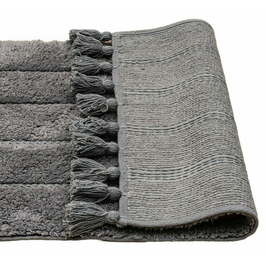 Cotton Fringe Tufted Non-Slip Bathmat Charcoal Grey
