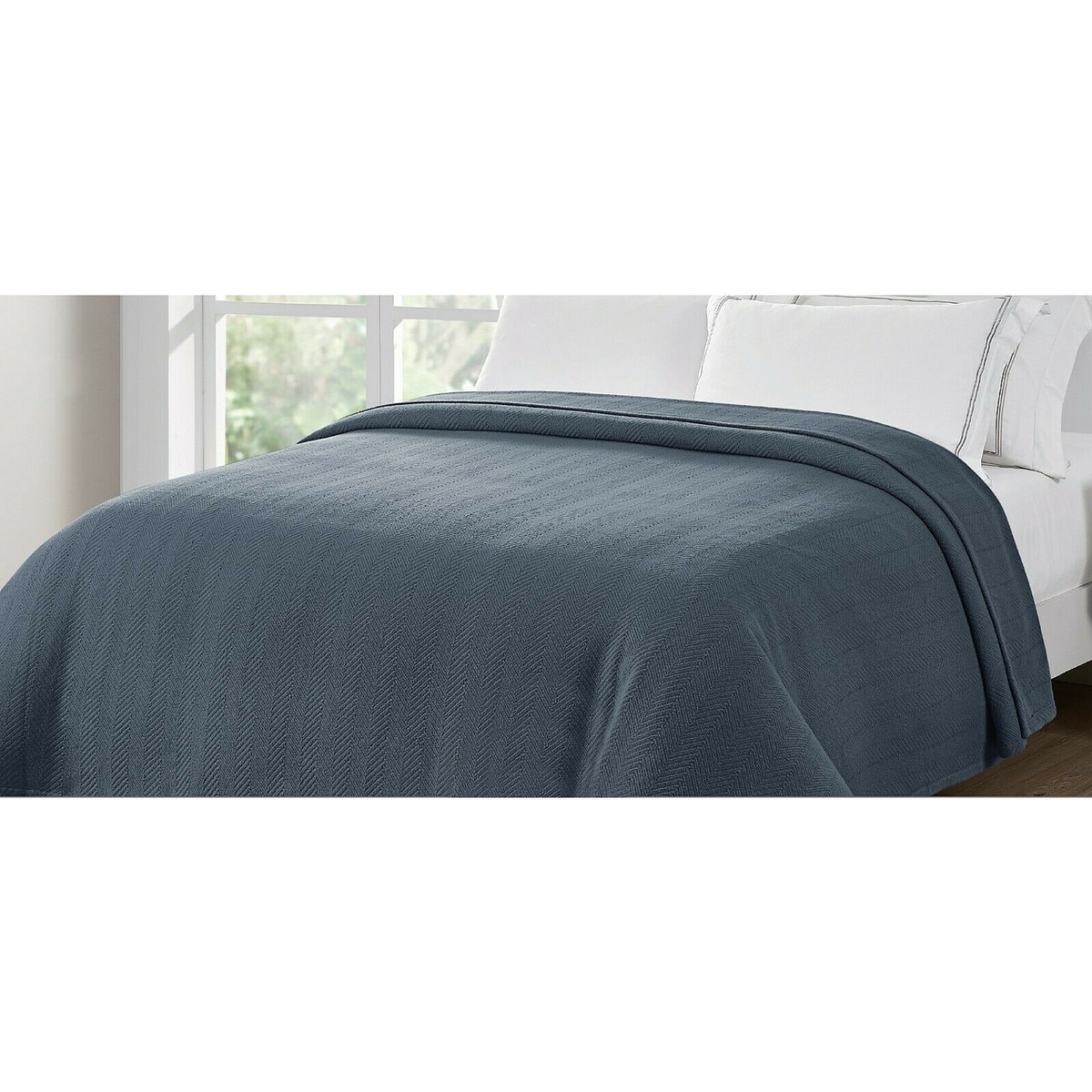 Organic Woven Herringbone Blue Blanket 228 x 228 cm