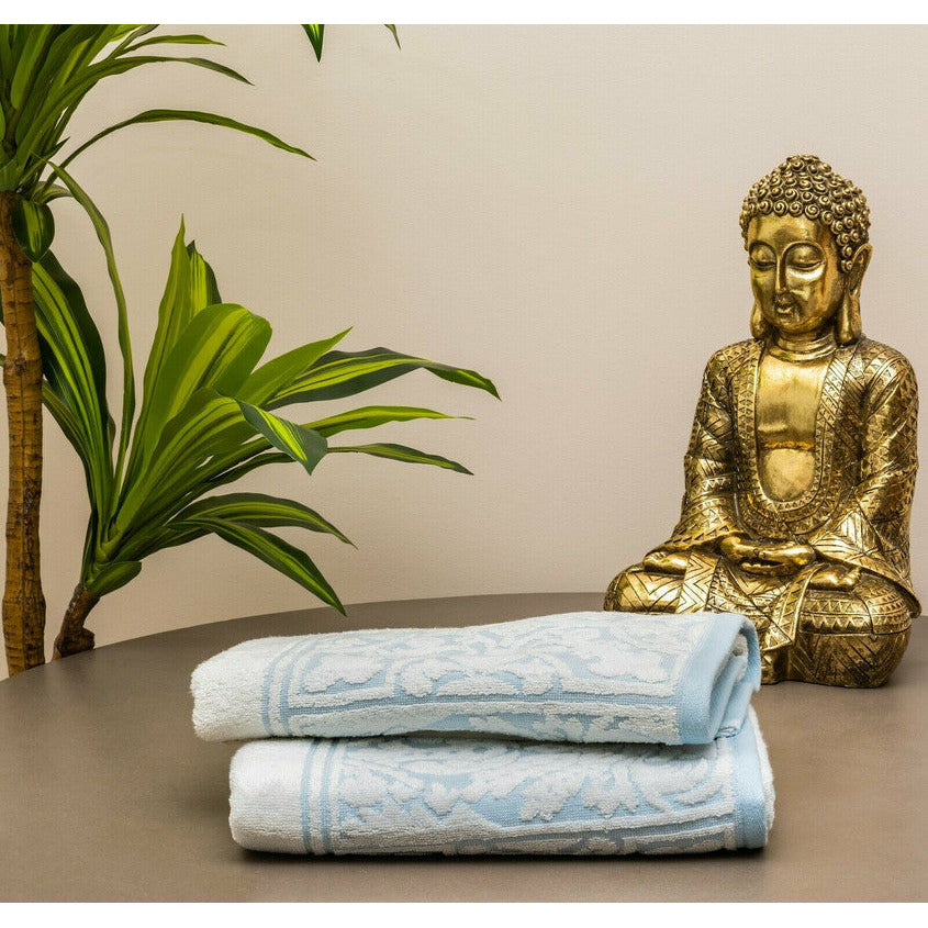 Premium Cotton Towel Jacquard White Blue Design