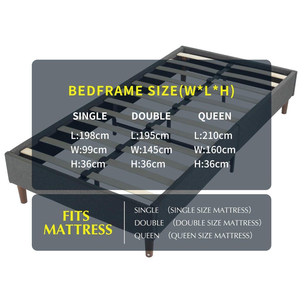 Bed Frame Mattress Foundation (Dark Grey) – Single