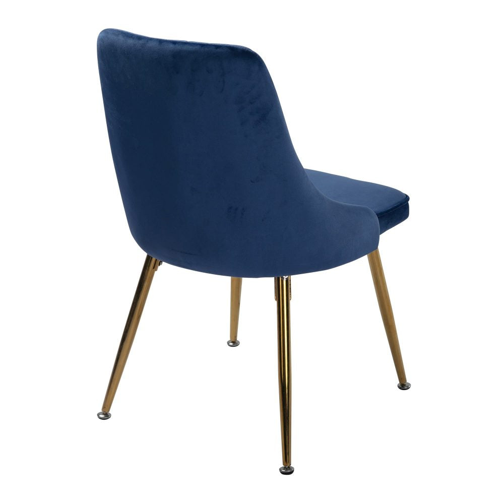 Viva Forever Set of 2 Blue Velvet Dining Chairs – Art Deco Design with Gold Metal Legs