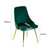 Viva Forever Set of 2 Green Velvet Dining Chairs – Art Deco Design with Gold Metal Legs