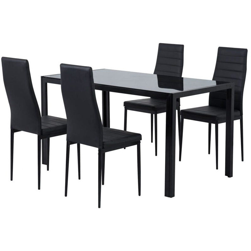 5PC Indoor Dining Table and Chairs Dinner Set Glass Leather Kitchen-Black