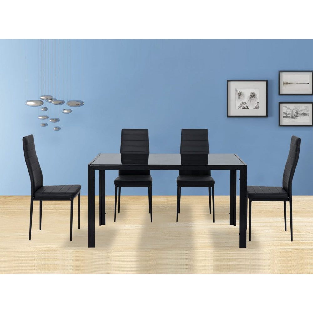 5PC Indoor Dining Table and Chairs Dinner Set Glass Leather Kitchen-Black