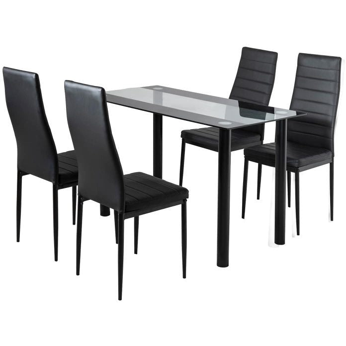 5PC Indoor Dining Table and Chairs Dinner Set Glass Leather Kitchen-Mix Black